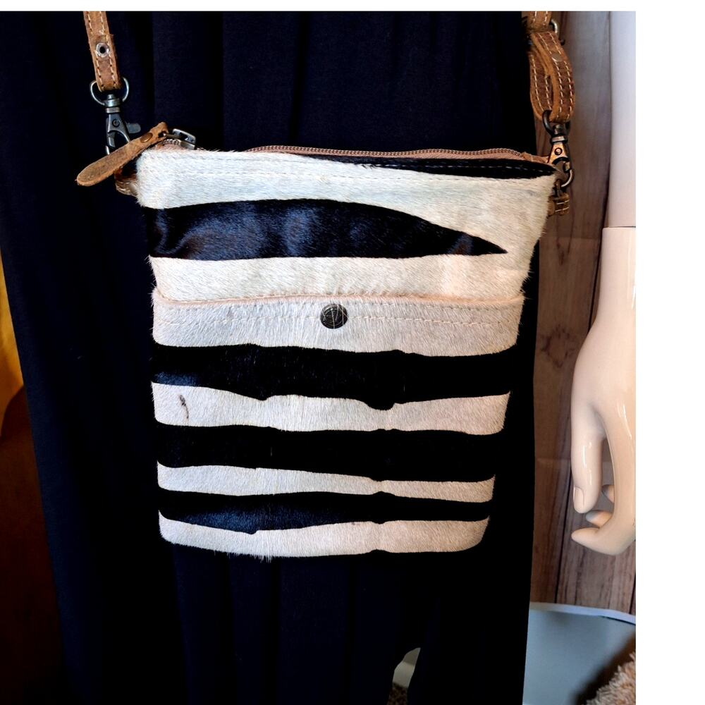 Myra Zebra Leather Cowhide Crossbody Bag